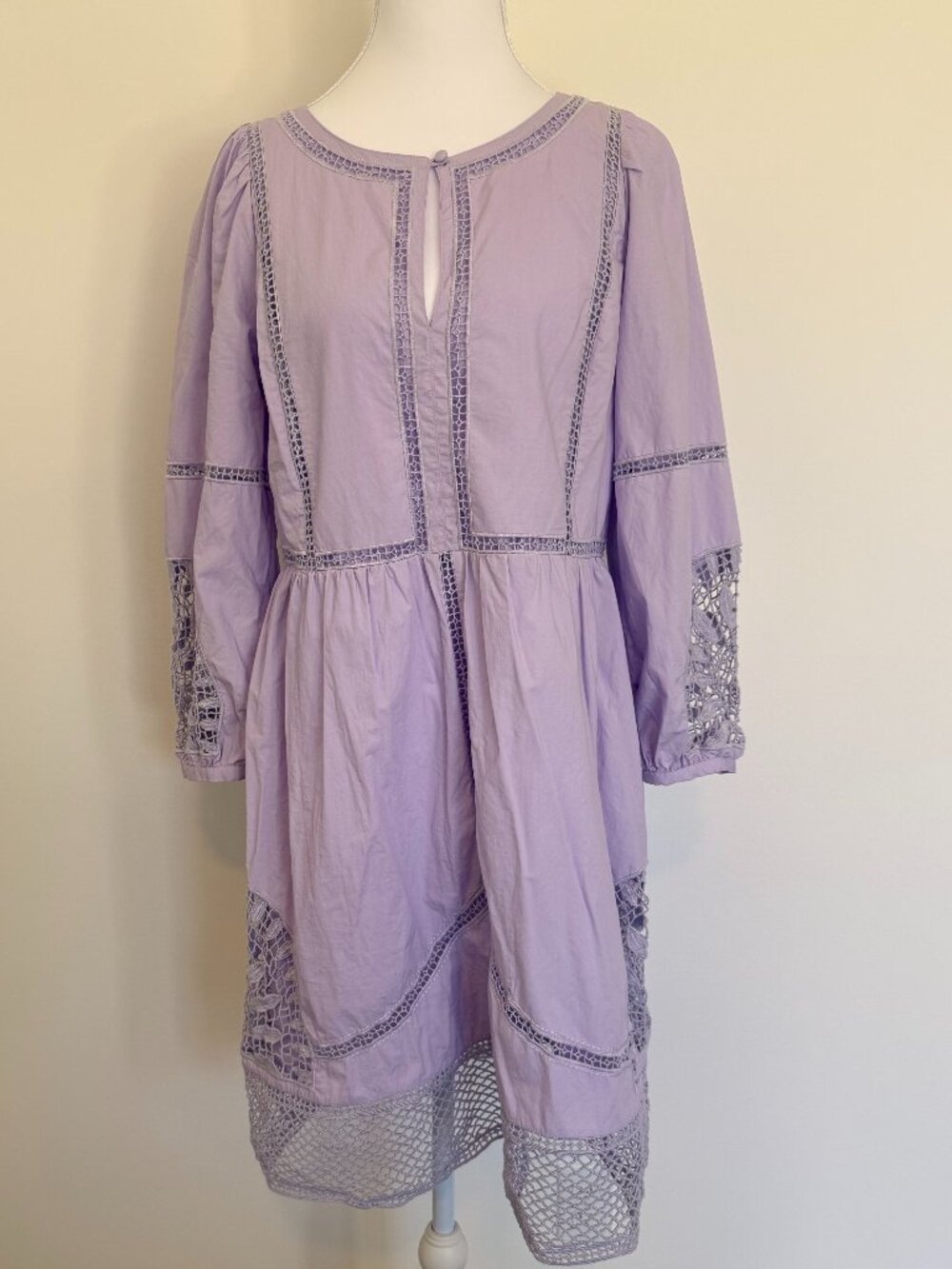 Vineyard Vines Lavender Lace Trim Dress Size Small Boho Embroidered Long Sleeve